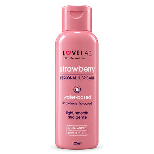 Lovelab Lube Strawberry flavoured water-based lubricant 125ml, front